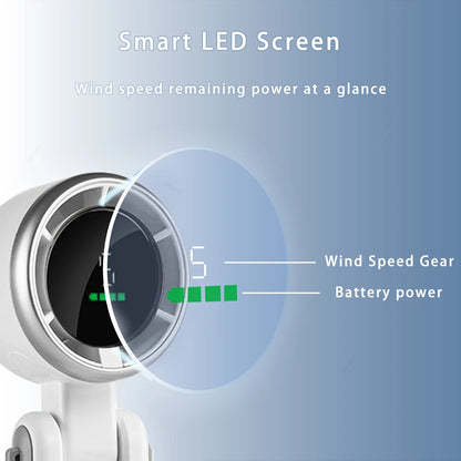 New 180 Degree Foldable Mini Desk Turbo Fan with LED Display Portable Neck Hanging for Outdoor